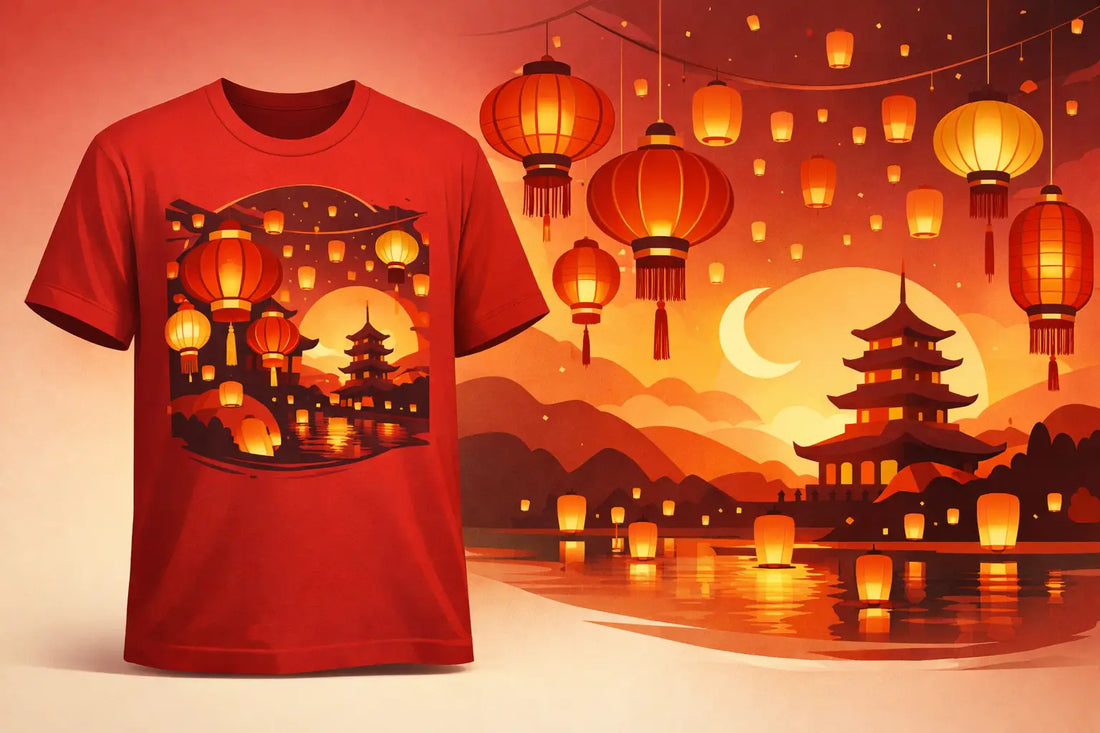 Red and Gold Lantern Festival Aesthetic T-Shirt 2027