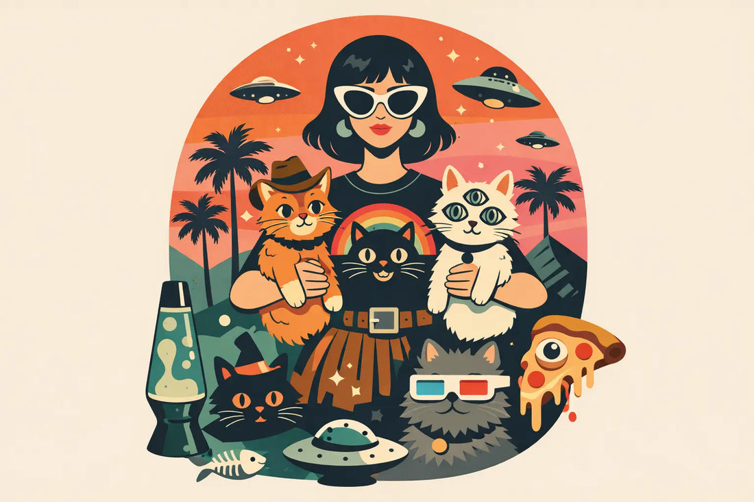 Retro Cat Lady Graphic Apparel, But Make It Weird