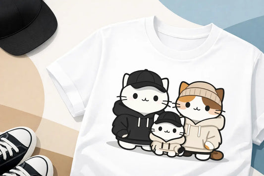 Minimalist Kawaii Cat Family Streetwear Shirt