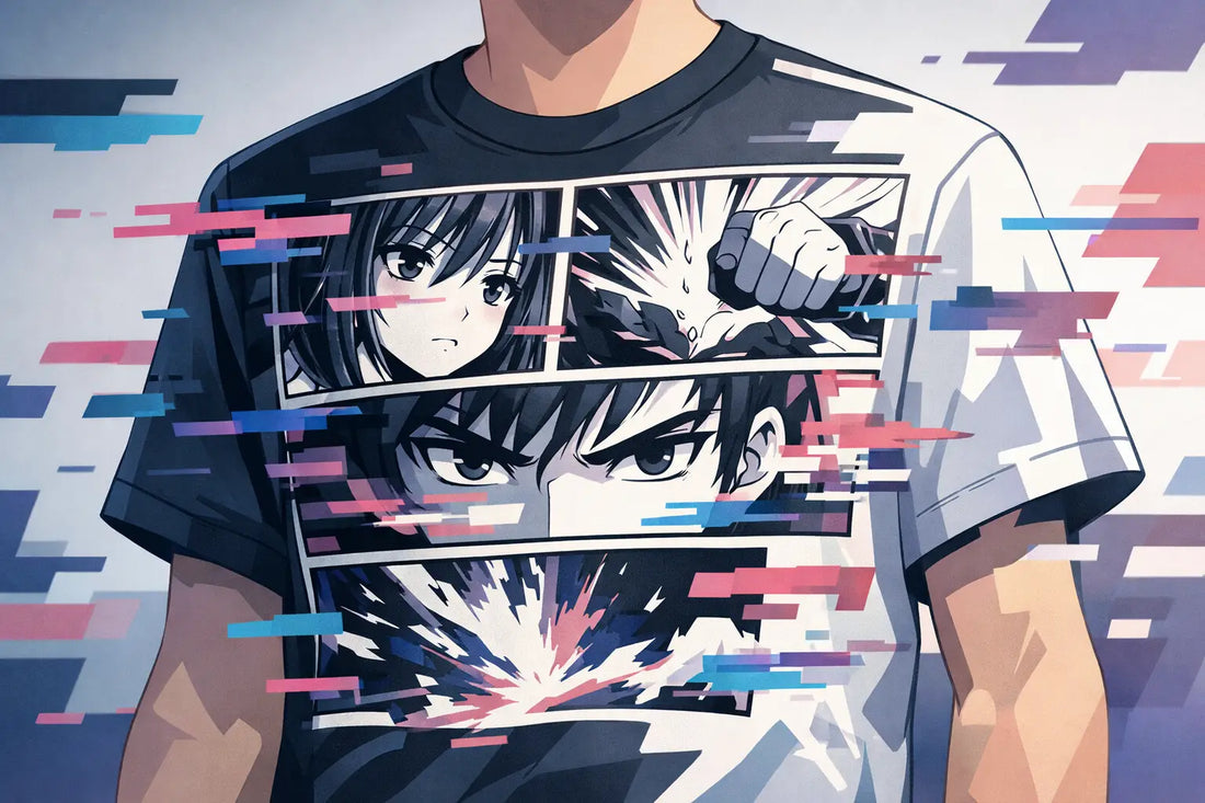 Glitched Manga Panel Graphic Shirt Energy