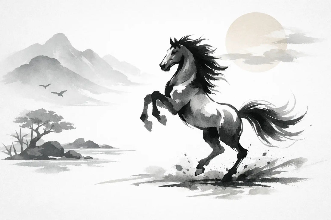 Traditional Ink Wash Horse Painting Tee Style