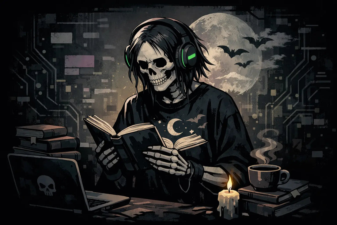 Dark Cyber Grunge Bookworm Tee for Weird Reads