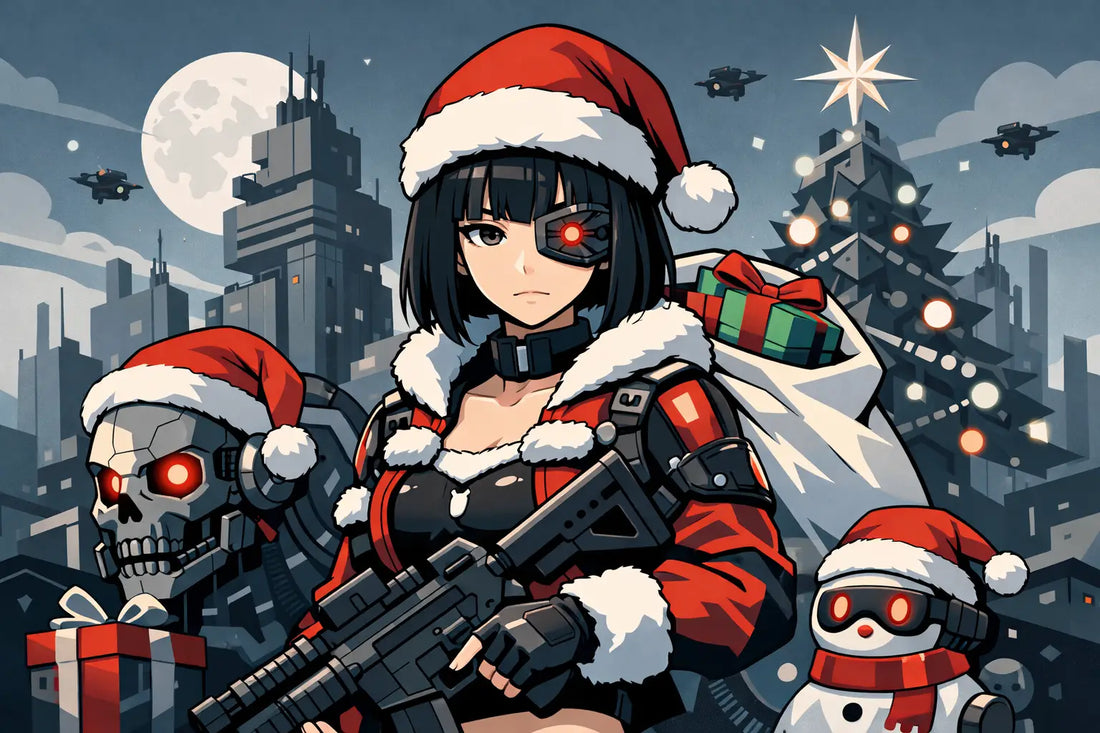 Cyber Brutalist Anime Christmas T-Shirt Style