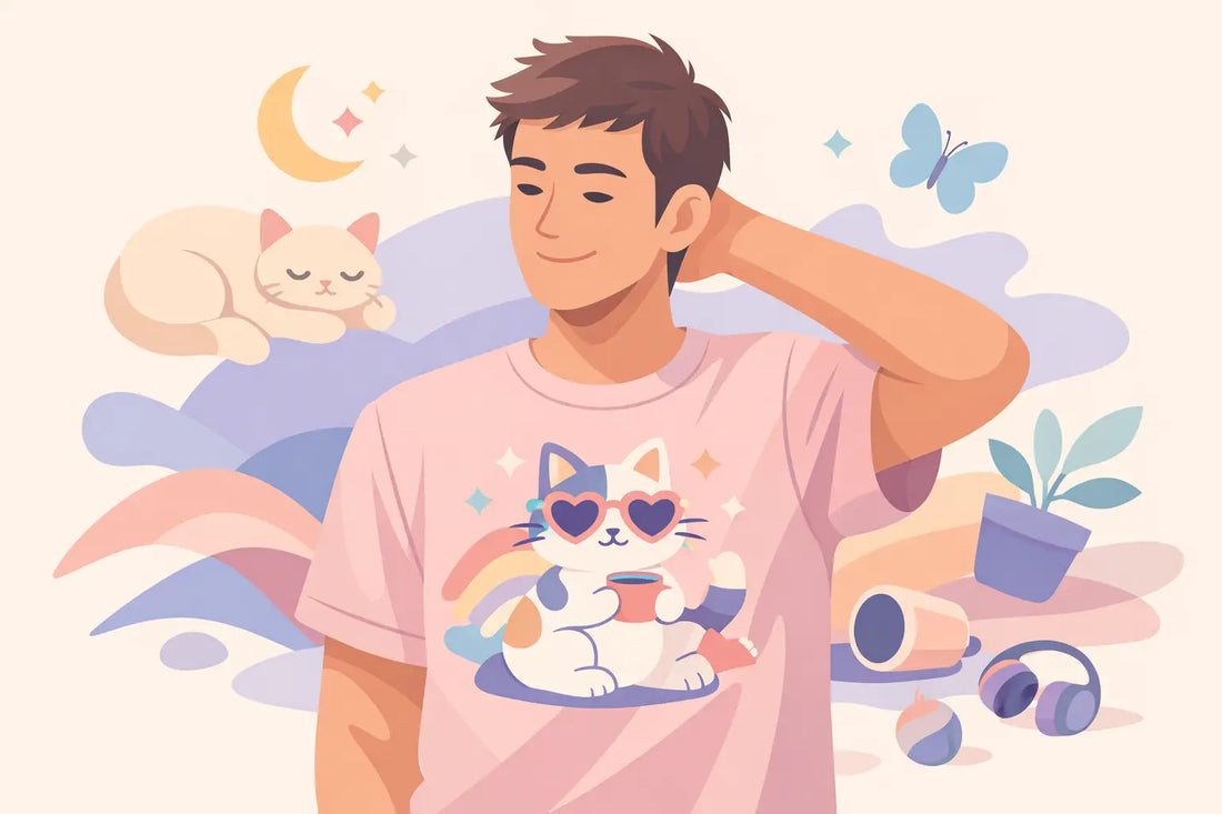 Pastel Cat Dad Graphic Tee for Soft Chaos