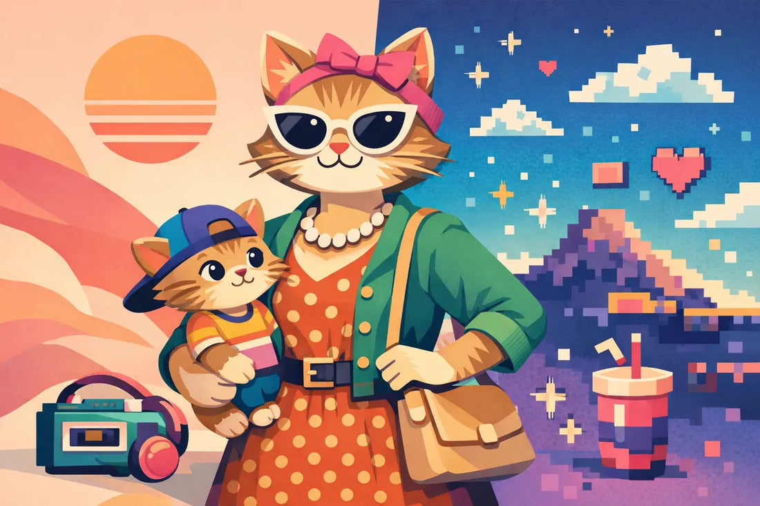 Retro Cat Mother Clothing With Pixel-Purr Energy
