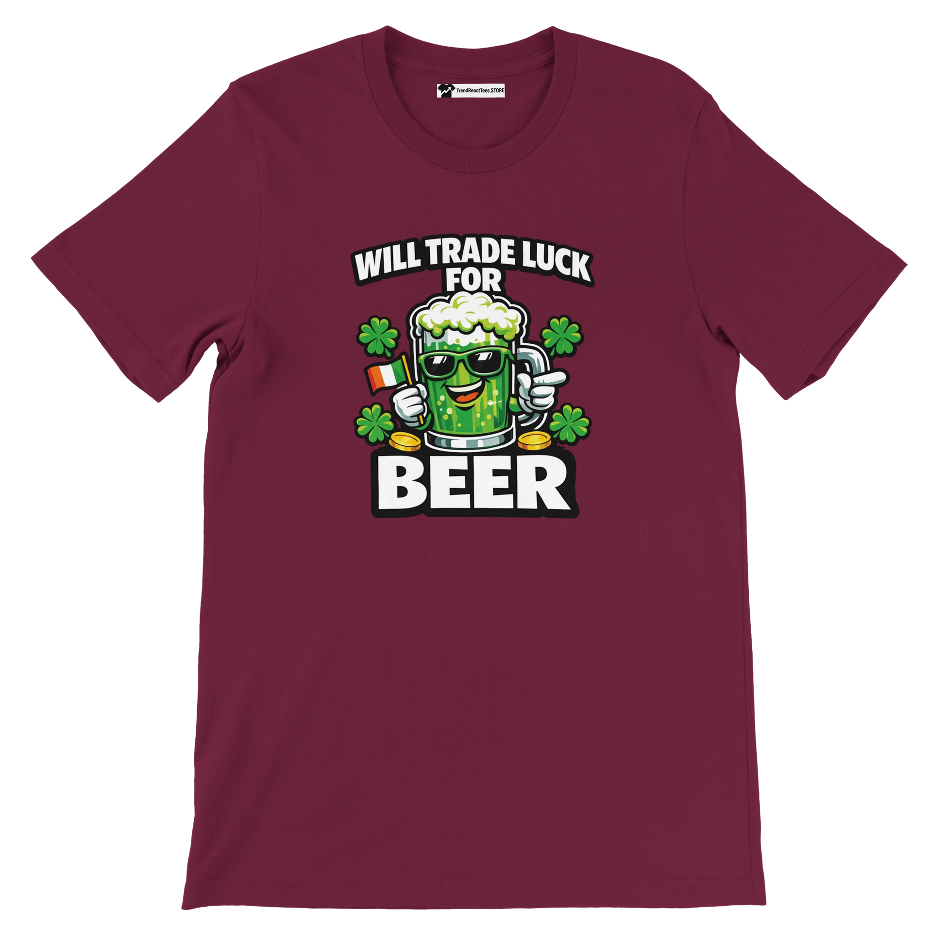 Will Trade Luck for Beer St. Patrick's Day T-Shirt with Green Beer Mug and Shamrocks