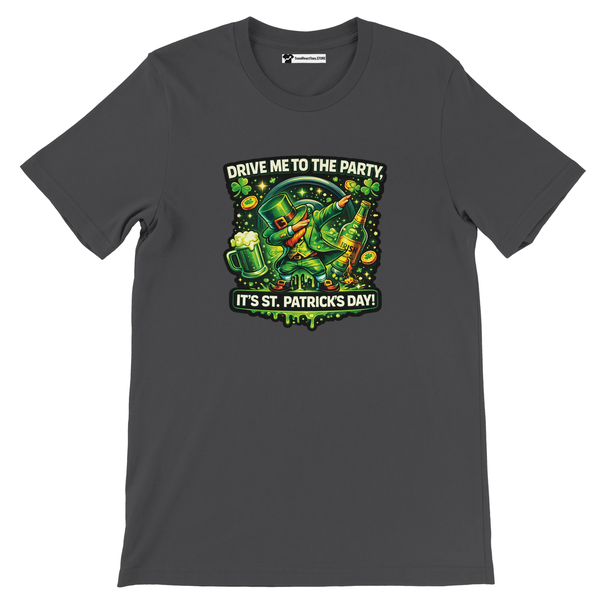 St. Patrick's Day tee with dabbing leprechaun, beer, and shamrocks for festive holiday wear