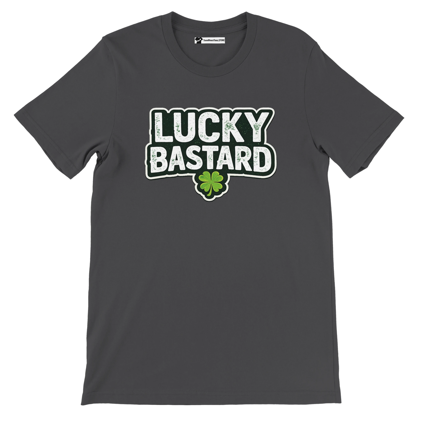 Lucky Bastard t-shirt with shamrock design, perfect for St. Patrick's Day or casual wear.