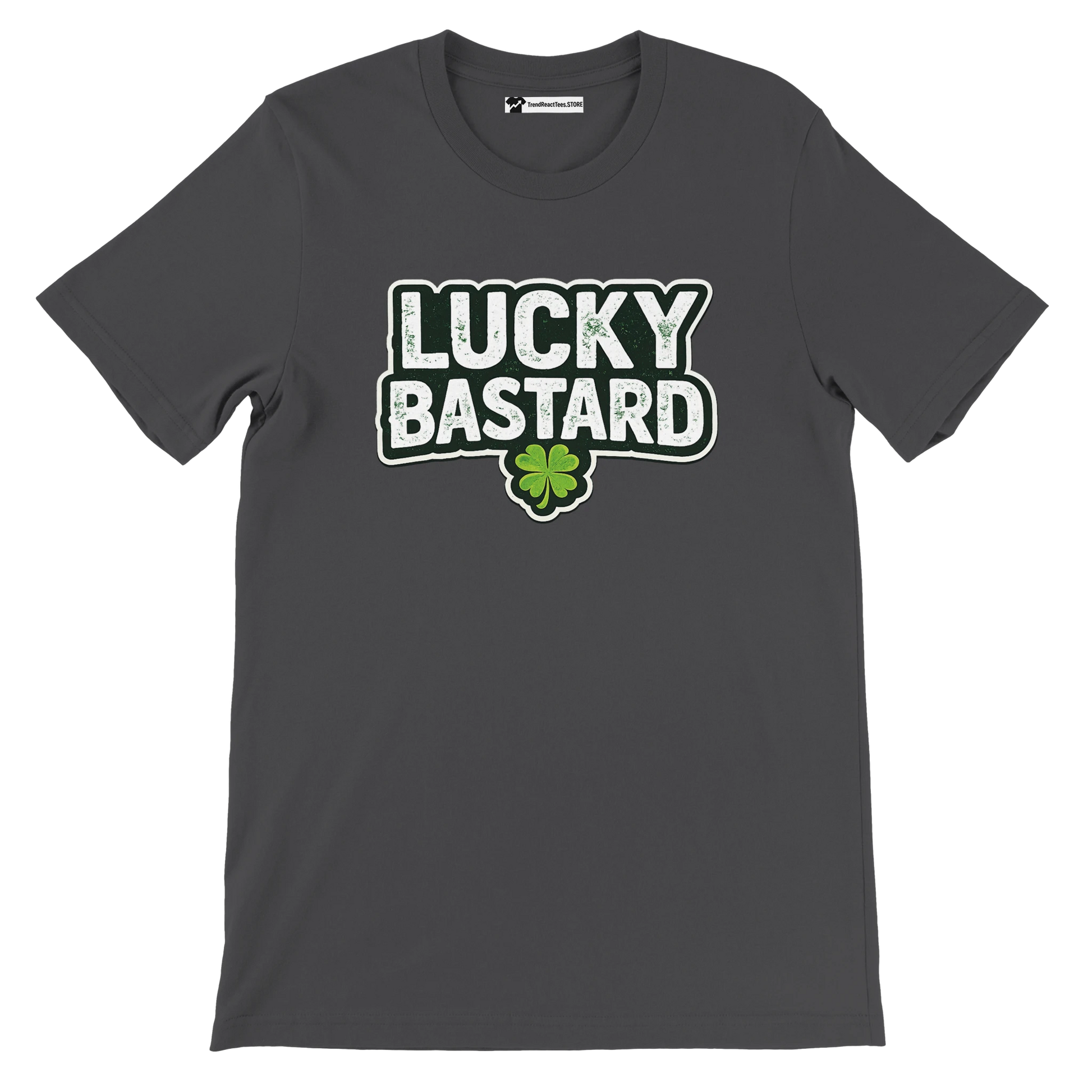 Lucky Bastard t-shirt with shamrock design, perfect for St. Patrick's Day or casual wear.