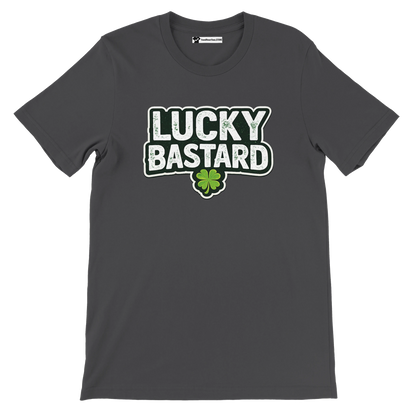 Lucky Bastard t-shirt with shamrock design, perfect for St. Patrick's Day or casual wear.