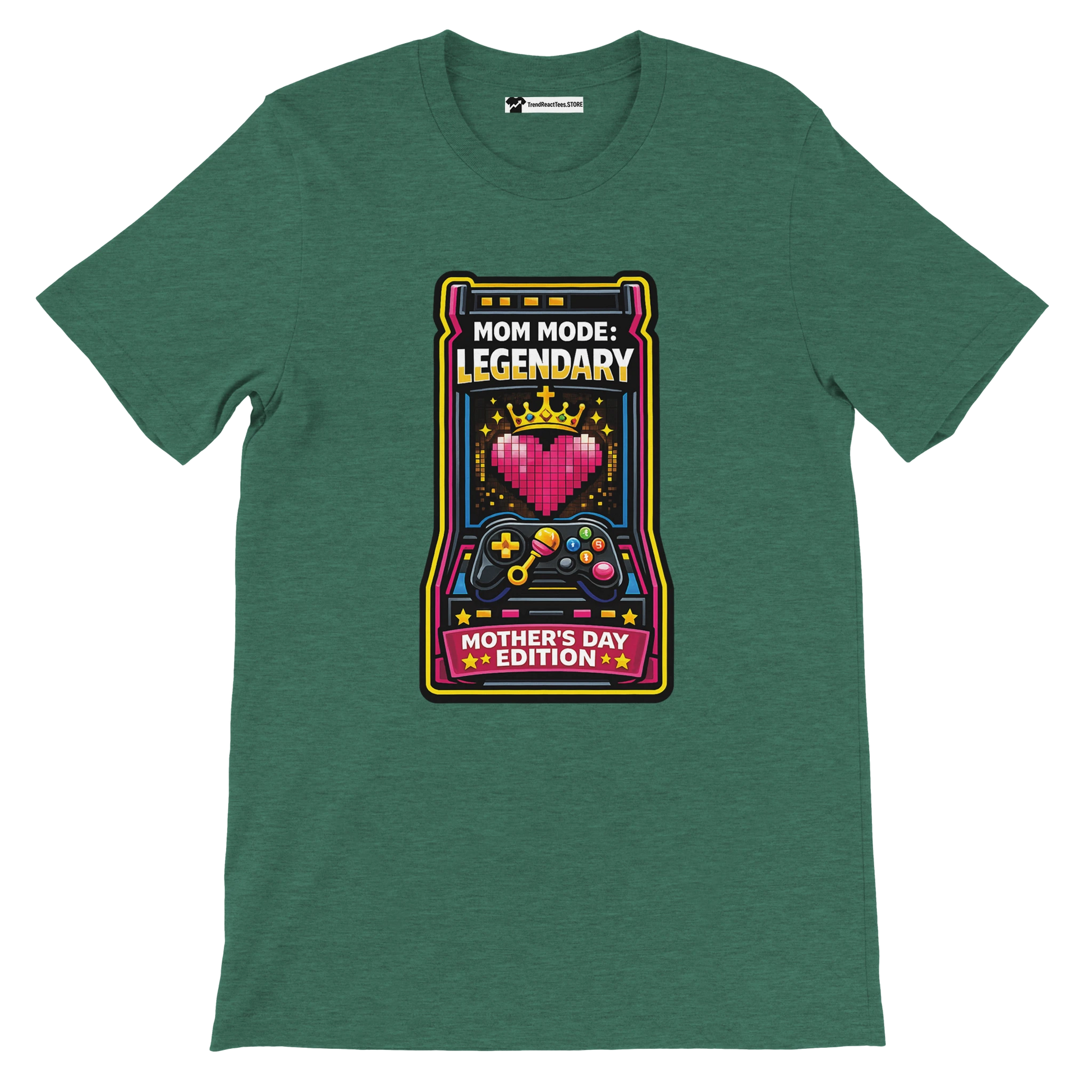 Green anime aesthetic t-shirt with gaming controller and 'Mom Mode: Legendary Mother's Day Edition' graphic