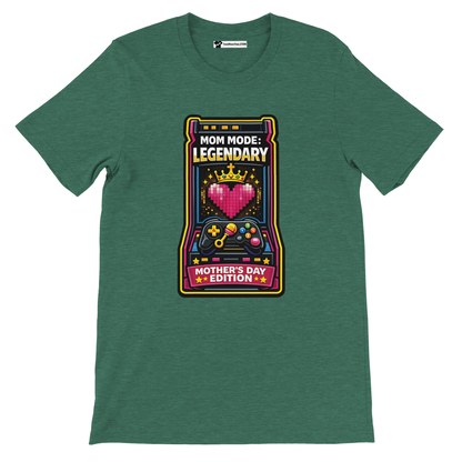 Green anime aesthetic t-shirt with gaming controller and 'Mom Mode: Legendary Mother's Day Edition' graphic