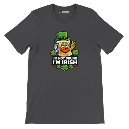 I'm Not Drunk I'm Irish t-shirt with beer mug, leprechaun hat, shamrocks, St. Patrick's Day humor tee