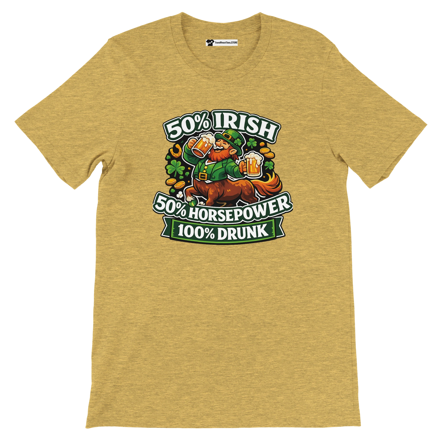 50% Irish 50% Horsepower 100% Drunk St. Patrick's Day tee with leprechaun, beer, shamrocks