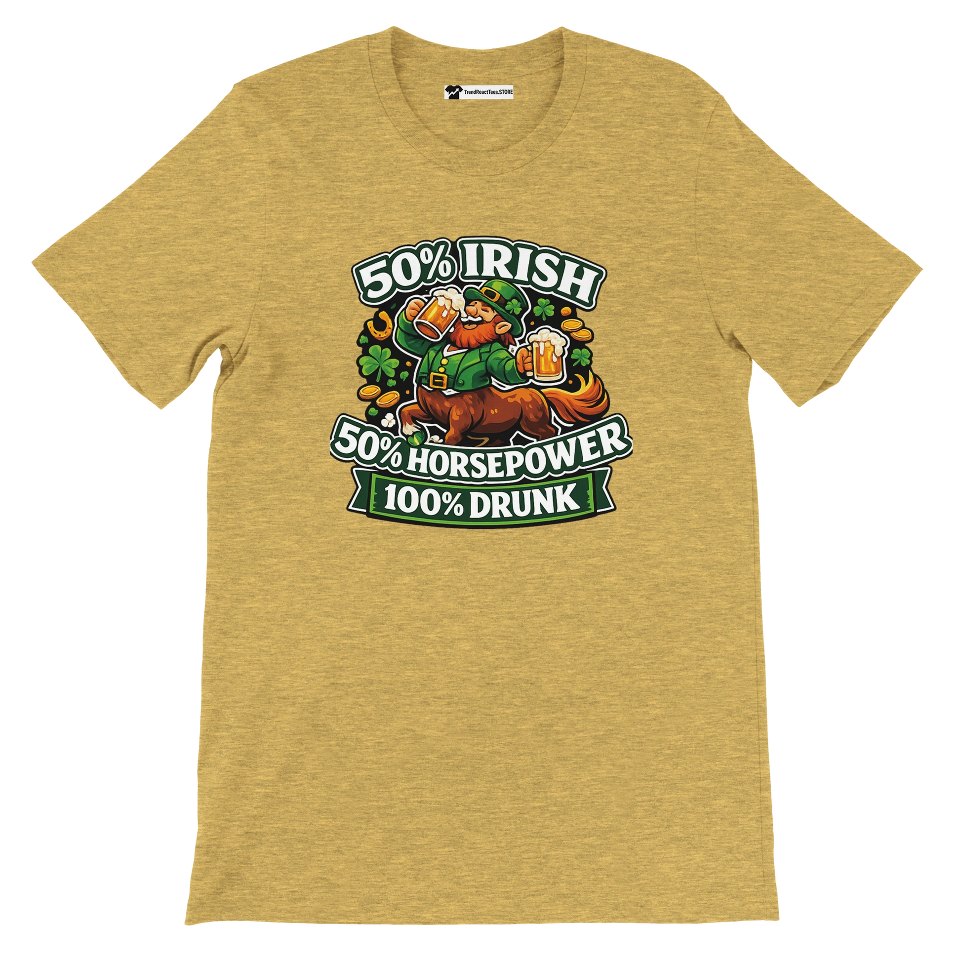 50% Irish 50% Horsepower 100% Drunk St. Patrick's Day tee with leprechaun, beer, shamrocks