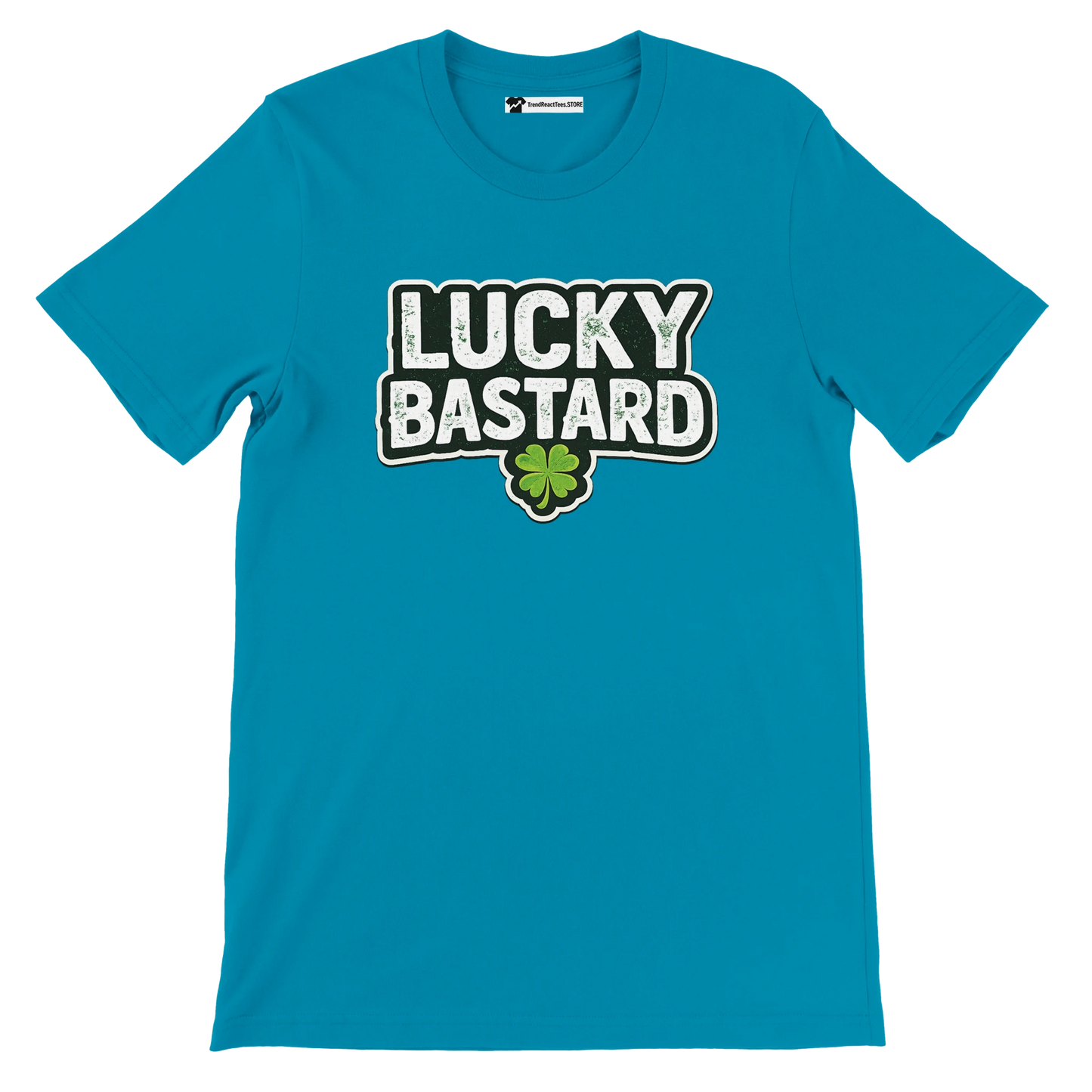 Teal Lucky Bastard tee with shamrock, St. Patrick's Day graphic tee for holidays and lifestyle
