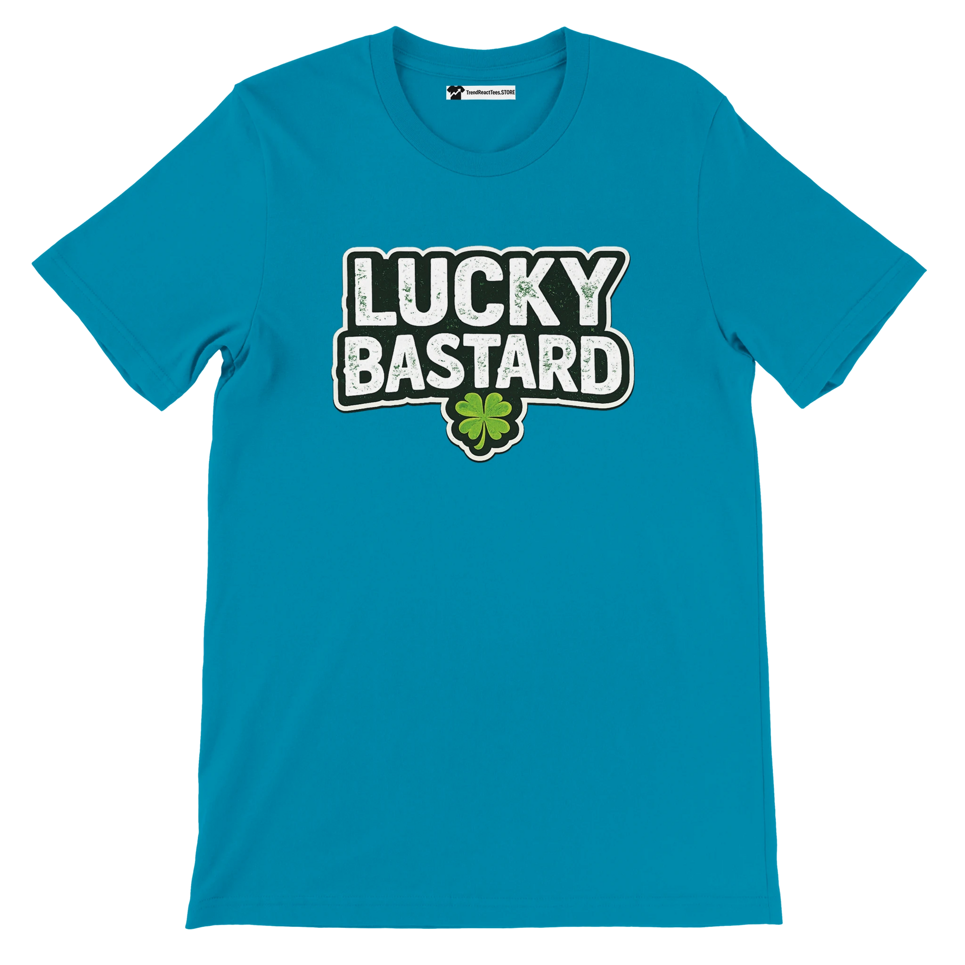Teal Lucky Bastard tee with shamrock, St. Patrick's Day graphic tee for holidays and lifestyle