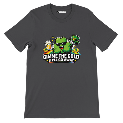 St. Patrick's Day tee with shamrock, beer, and gold coins design