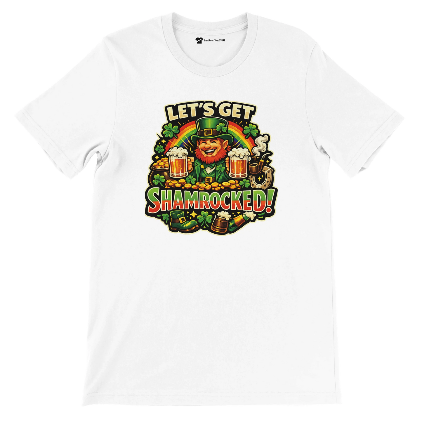 Let's Get Shamrocked! St. Patrick's Day T-Shirt with Leprechaun, Beer, and Shamrocks Design