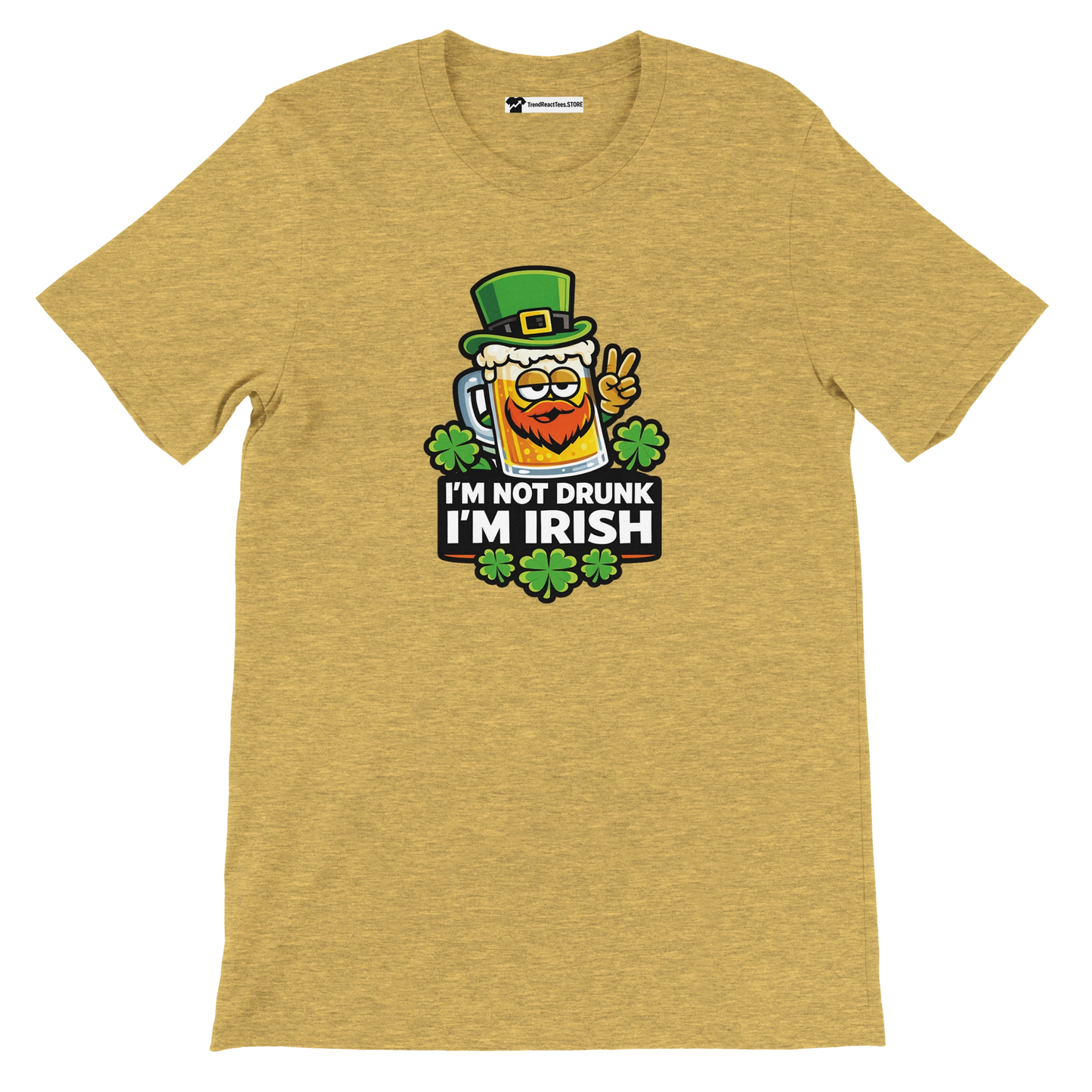 Funny St. Patrick's Day tee with beer mug, shamrocks, and 'I'm Not Drunk I'm Irish' text