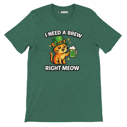 Green t-shirt with cute orange cat in leprechaun hat holding beer, St. Patrick’s Day tee
